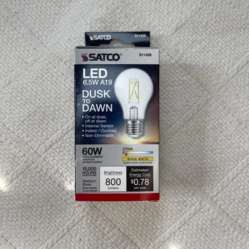 Dusk to Dawn 60W Equivalent LED Bulb Satco S11428 Incandescent Style Bulb 6.5W - Picture 1 of 4