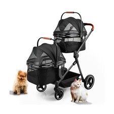 Foldable Double Pet Stroller for 2 Small Medium Cats Dogs, Lightweight Single...