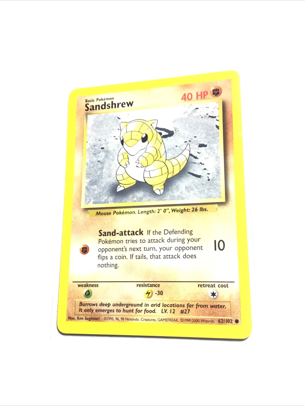 SANDSHREW - 62/102 - Base Set - 4th Print - 1999-2000 - Pokemon Card - LP