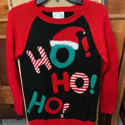 Whimsical Ho Ho Ho sweater functional gold jingle bell