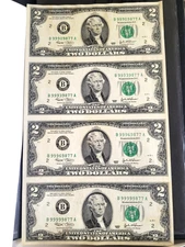 UNCUT SHEET 4 TWO DOLLAR BILLS $2 SERIES 2003A WORLD RESERVE MONETARY EXCHANGE