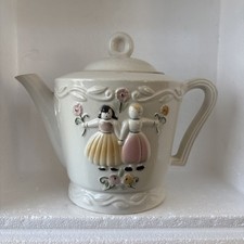 Vintage Porcelier Vitreous China Teapot ~Sisters Best Friends~ Made in USA 4 Cup