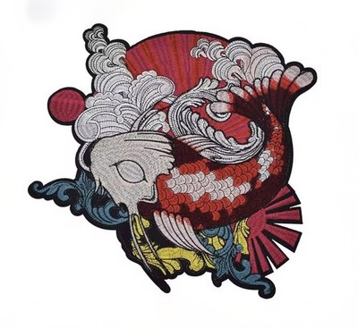 XXL Patch ''Koi Hannya'' Großer Rückenaufnäher Japan Aufnäher Koi Karpfen 20x20cm