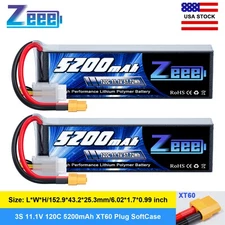 2x Zeee 3S Lipo Battery 5200mAh XT60 11.1V 120C for RC Car Truck Heli Airplane