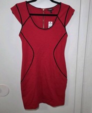 Express Red Bodycon Dress Black Piping Cap Sleeve Women’s Size 6 NWT