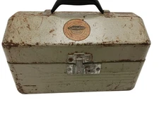 Vintage Simonsen Metal Fishing Tackle Box 4 Tray Deep Drawn Air Flo