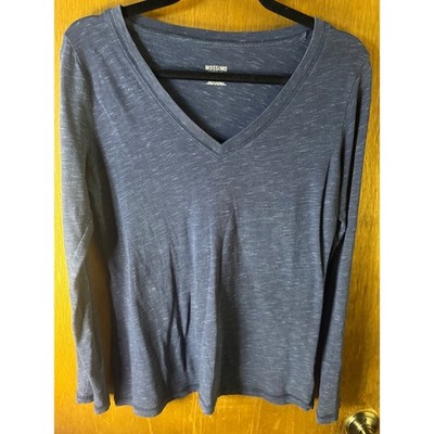 Mossimo Supply Co Womens Medium Blue Heathered Slub Knit V-Neck Long Sleeve Tee