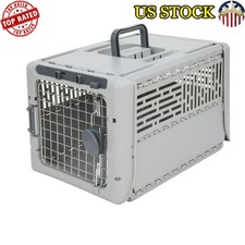 Collapsible Plastic Pet Kennel Portable Dog Cat Travel Carrier 19in Durable Gray