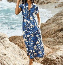 Peruvian Connection Cote Dazur Dress Women  s S Wedgewood Blue Midi Relaxed 298