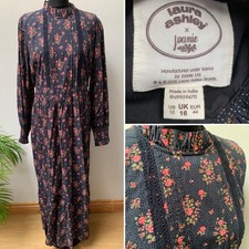 Joanie x Laura Ashley Maxi Dress 16 Black Ditsy Floral Pockets Organic Cotton