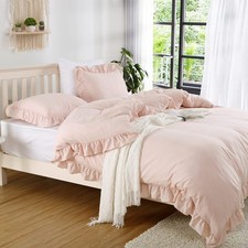 3-Piece Polyester Ruffle 68"x90" Duvet Quilt Cover Set with 2 Pillow Shams