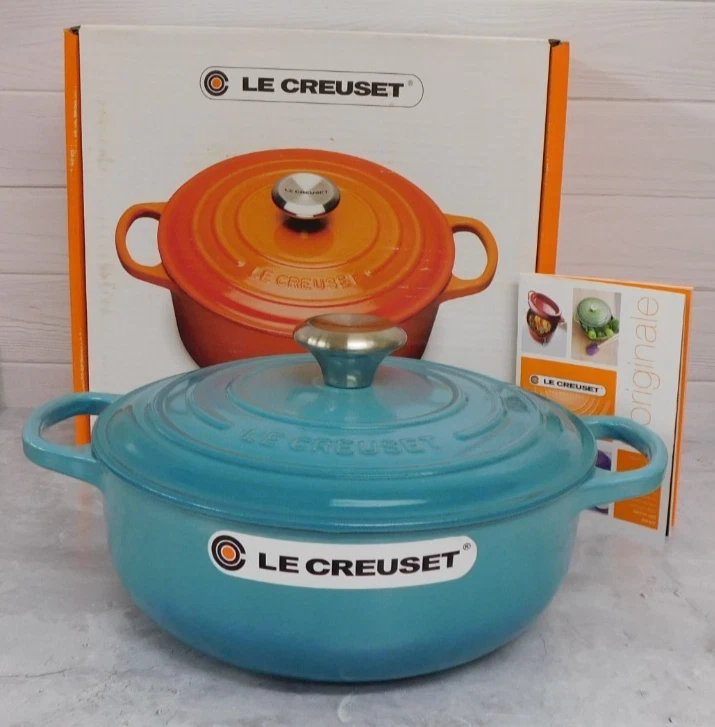 Le Creuset Signature Cast Iron 3.5 Quart Sauteuse, Caribbean Teal - New