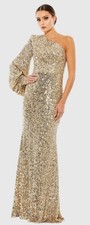 MAC DUGGAL Size 2 Gold Sequined One Shoulder Trumpet Formal Prom Gown Dress New