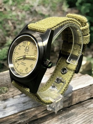 Sevin  The Woodsman  Automatic Field Watch - Green W/ Black  PVD Case