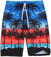 New Men's Quick Dry Palm Tree Beach Print Swim Trunks Board Shorts Bathing Suit