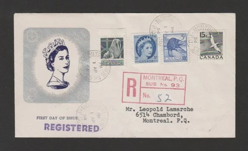 Canada 1954 QEII Plus Wildlife Issue registered FDC on one cover