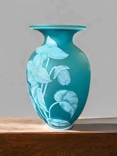 Vintage Fenton Azure Blue Cameo Vase Gallery Original 1984 Cincinnati Museum