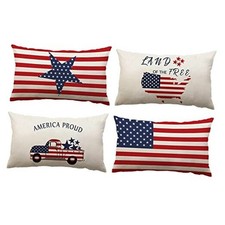 Set of 4 Patriotic Throw Pillow Covers 20" x 12" Pack of 4 Independence 01