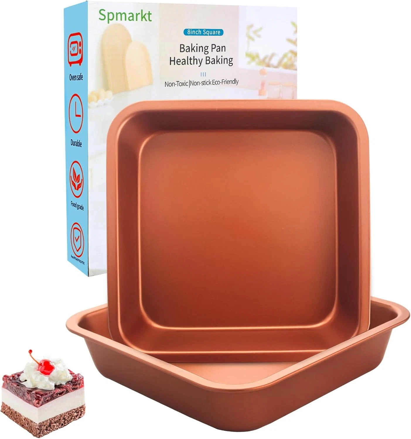 2-Pack 8 Inch Square Cake Pan, 8X8 Baking Pan, Cornbread Square Baking Pan, Perf