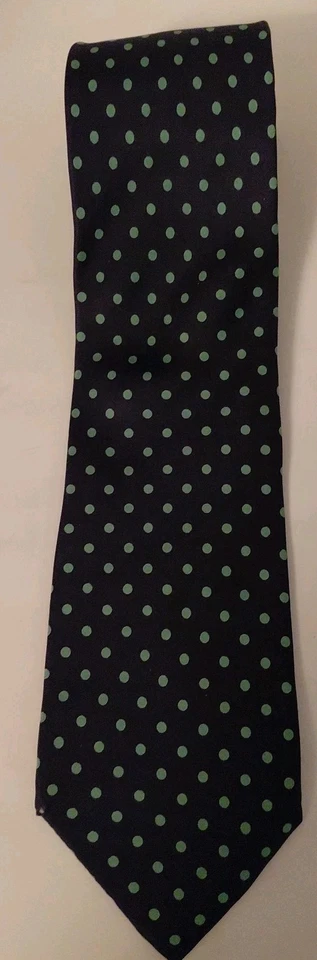 Corbata para hombre HILDITCH & KEY azul marino seda con punto verde hecha en Inglaterra Foto 3 de 4