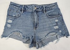 PacSun Women's 27 2" High Rise Festival Lt. Wash Distressed Raw Hem Denim Shorts