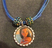 Moana Ribbon Bottle Cap Bling Charm Necklace Sparkle Beads Ocean Maui Polynesia