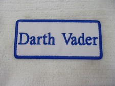 DARTH VADER NEW EMBROIDERED SEW / IRON ON NAME PATCH 1-1/2 X3-1/2 BLU ON WHT