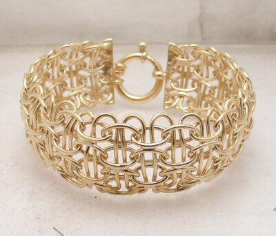 Technibond Kühnes breites Mosaik Oval Gliederarmband 14K Gelbgold vergoldet Silber