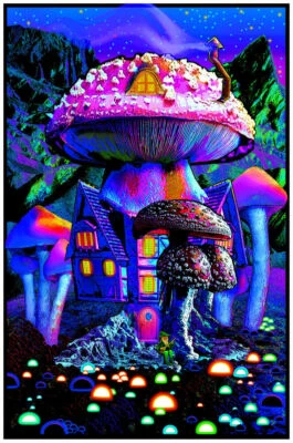 Mushroom House - Non-flocked Blacklight Poster 24" x 36"