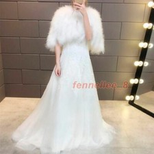 Real Ostrich Feather Fur Cape Pashmina Bride Wedding Party Shawl Wraps White