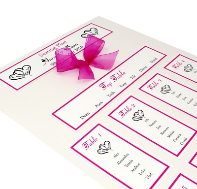 Personalisierter A3 Hochzeitstischplan / Sitzplan - viele Farben verfügbar