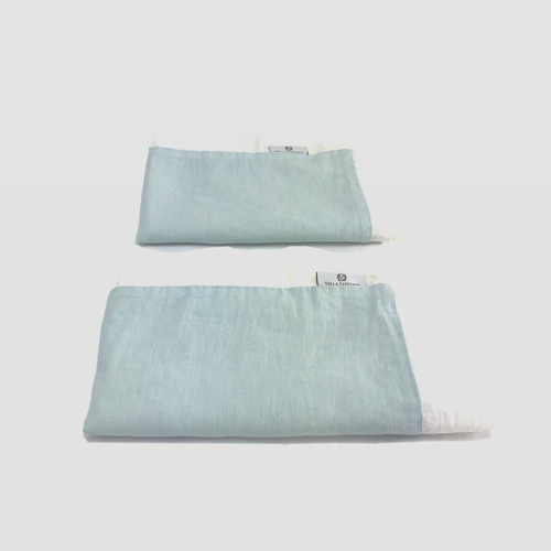 VILLA LUGANO Blue & White Linen Blend Set of Two Standard/ Queen Pillow