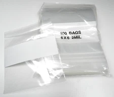 6x6 White Block Bags Top Lock 2 mil Zip Seal Bags Resealable Writable Reclosable