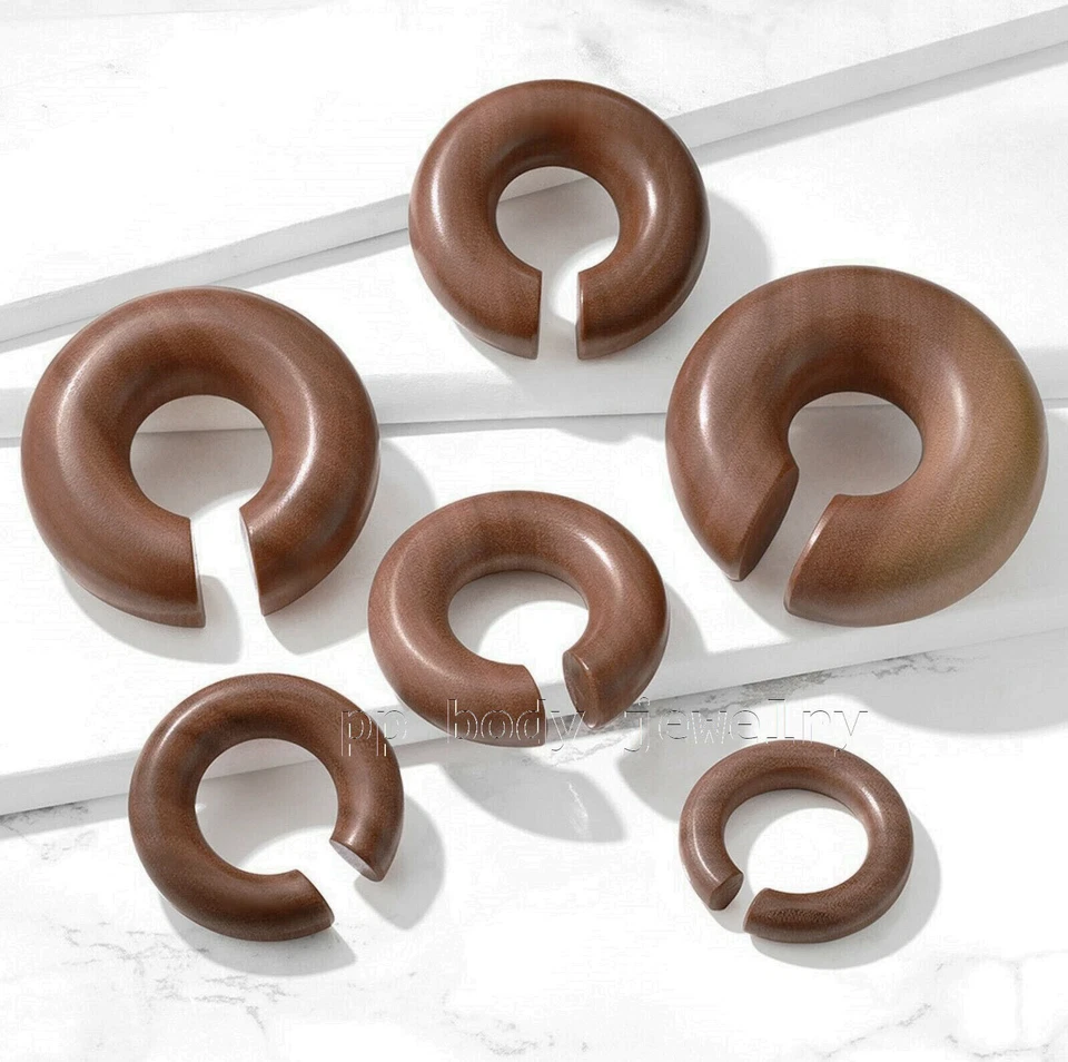 PAR de colgador cónico de madera de saba orgánico estirador de oreja tapón de oreja y tabique Foto 2 de 3