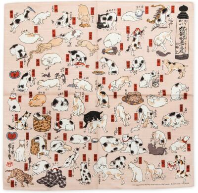 Furoshiki 48 cm mit Ukiyo-e Motiv ''Cats of the Tokaido Road'' by Kuniyoshi