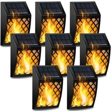 Dynaming Solar Flame Wall Lights Outdoor, 8 Pack Solar Powered Wall Lights, F...