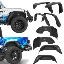 Black Front Rear Fender Flares Inner Liners Kit Fit 2020-2025 Jeep Gladiator JT