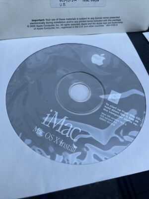2002 Apple iMac Mac OS X Install Disc CD 10.1.2 CD Version 1.0