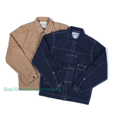 Mens Classic Wabash Striped Denim Jacket Cargo Khaki Jacket