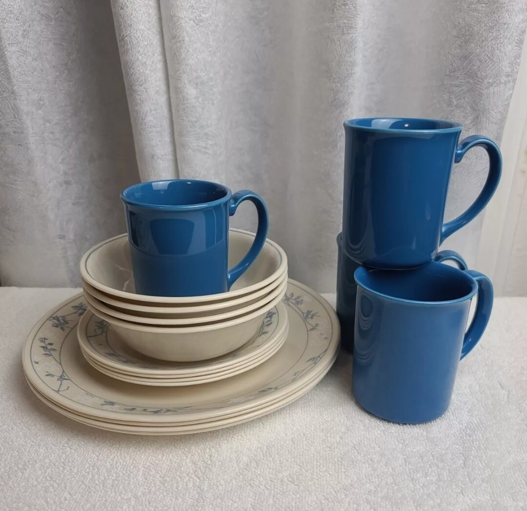 Porcelain Corelle 16pc Glass Botanical Garden Dinnerware Set Teal