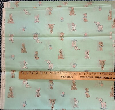 Precious Moments Baby Animals On Light Green Fabric.  By the yard.