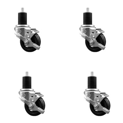 3 Inch Phenolic Swivel 1-3/4 Inch Expanding Stem Caster Set with Brake SCC