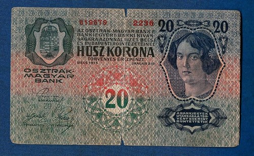 Banconote Austria Ungheria 20 corone 1913. Francobollo regionale CITTA di Fiume! - Foto 2 di 2