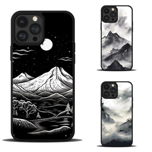 Pour Apple iPhone pour Samsung Phone Housse encre Montagne Brouillard Noir - Photo 1/25