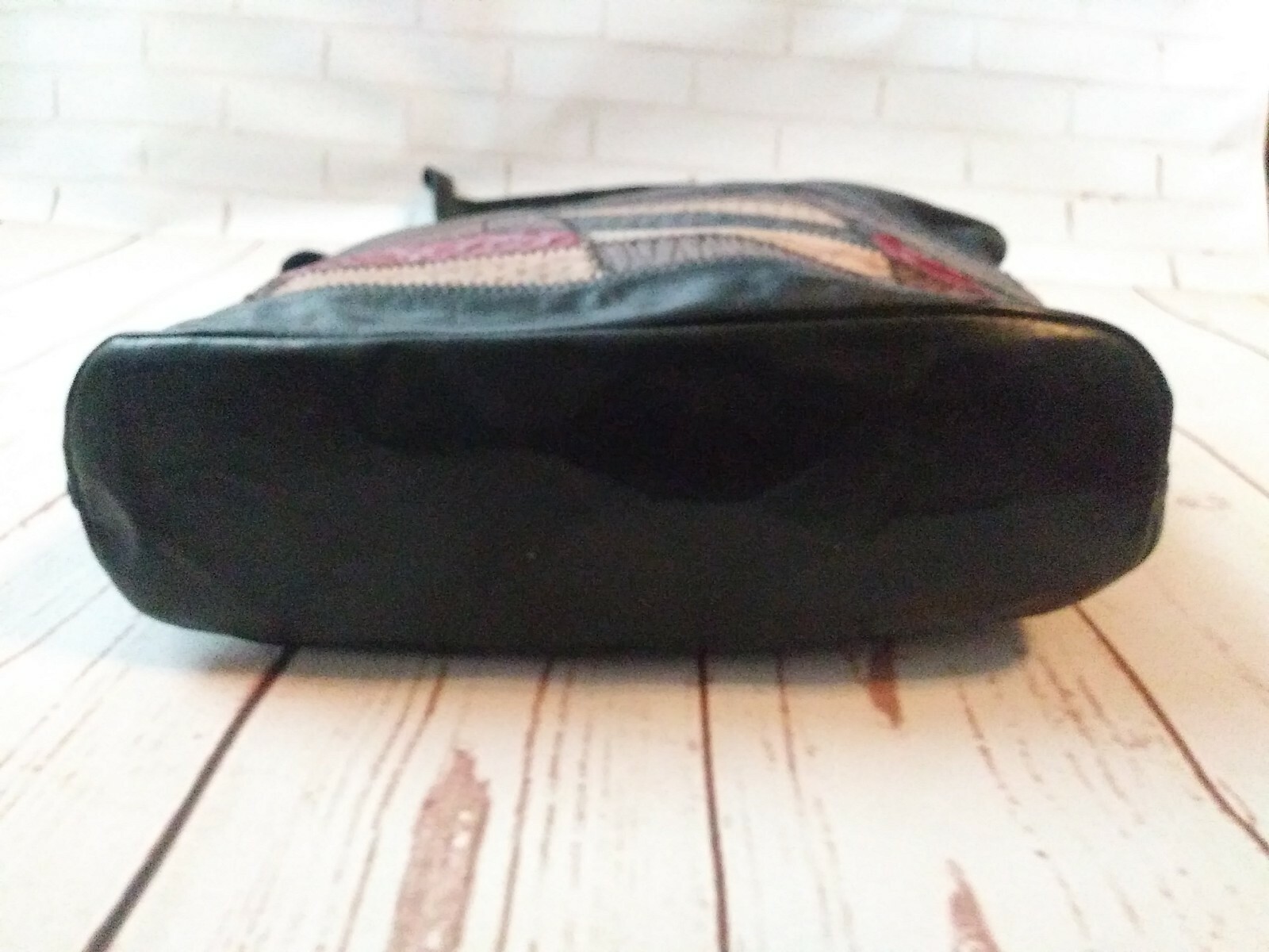 VTG Leather Patchwork Multicolor Bag Large Satche… - image 4