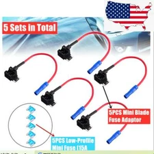5 Sets 15A Low Profile Mini APS Blade Fuse Holder Car Add a Circuit Fuse Adapter