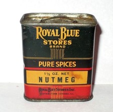 VINTAGE ROYAL BLUE NUTMEG SPICE 1/2 FULL TIN 1 1/2 OZ.