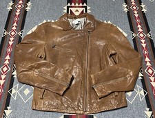 Fossil Leather Moto Jacket Womens Sz Xs Modern Vtg Brown Tan Hr