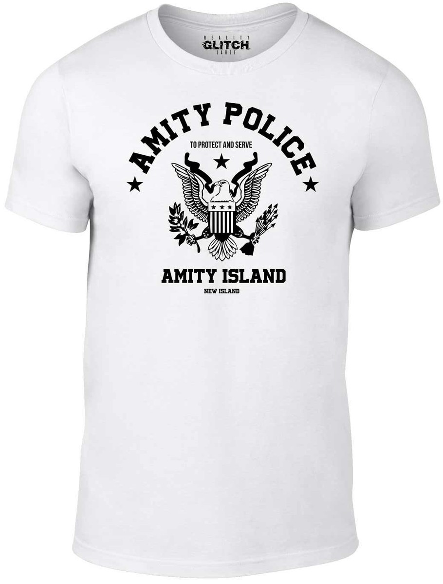 Amity Police Men's T-shirt Jaws Shark Film 80's Retro Cult Gift Funny TV