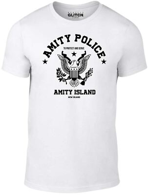 Amity Police Men's T-shirt Jaws Shark Film 80's Retro Cult Gift Funny TV 